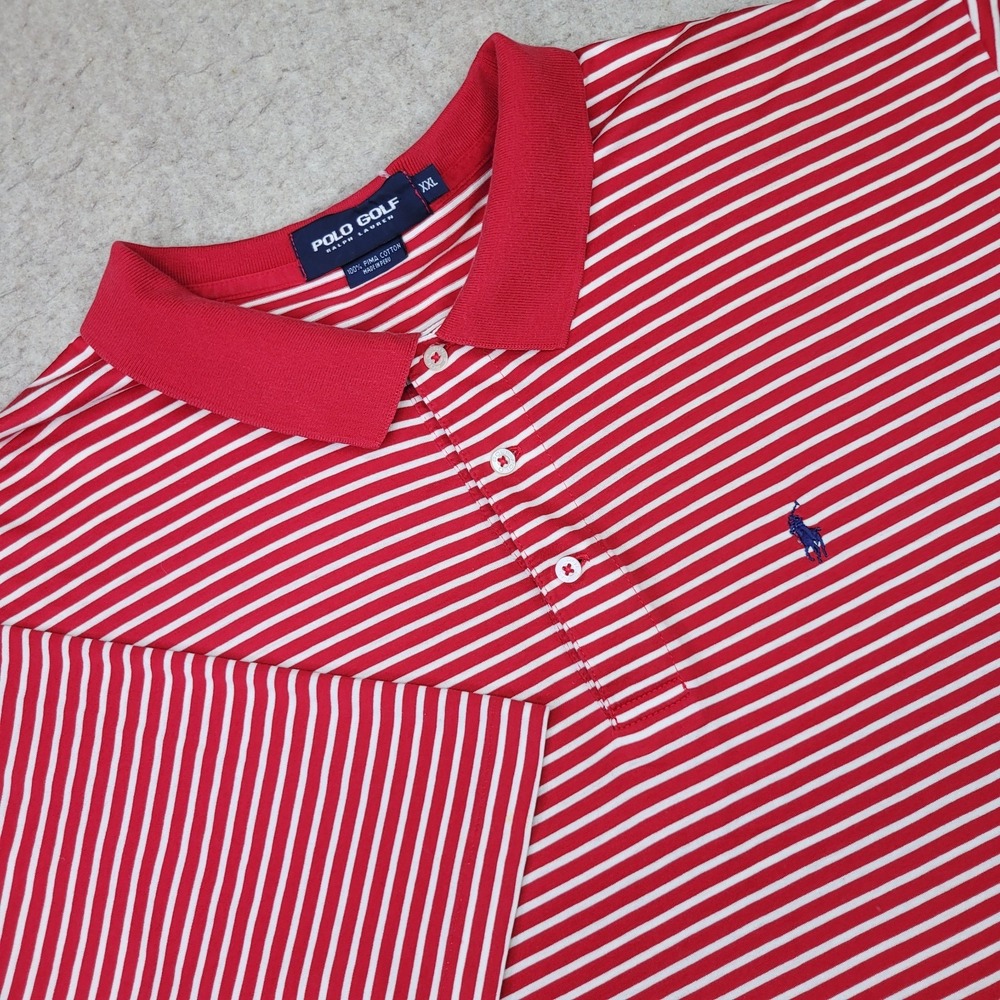 Red & White Striped Performance Polo
